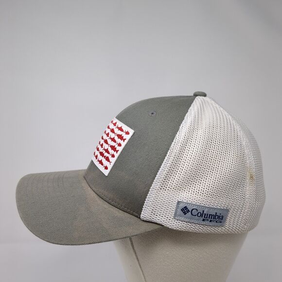Columbia PFG Fish Flag Fitted Trucker Hat Gray L/XL Patriotic Mesh Back - Picture 3 of 8